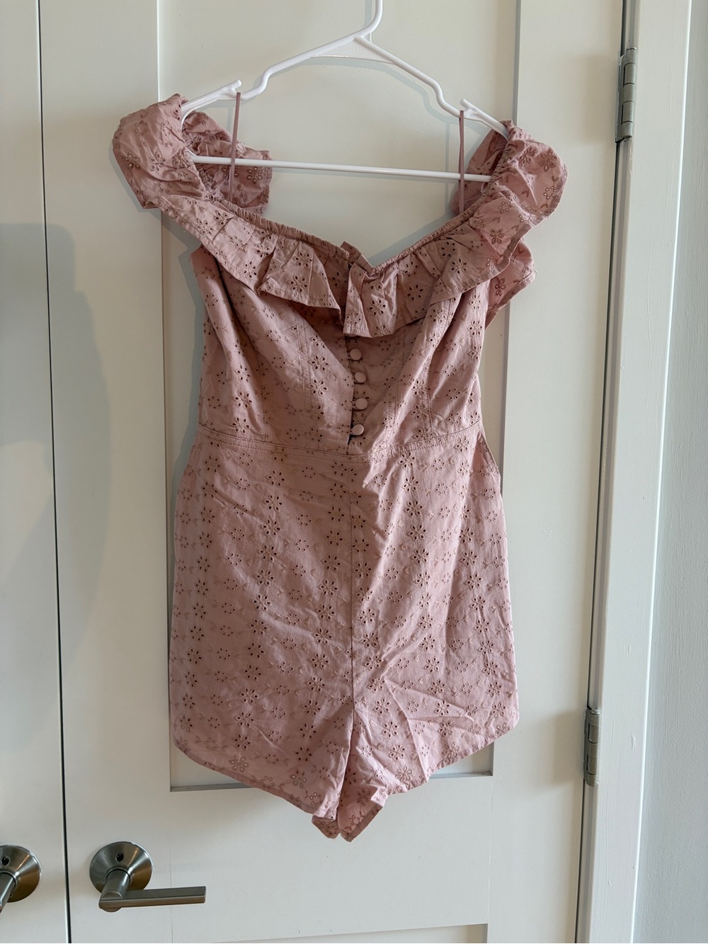 Kimchi Blue Dusty Rose Off-Shoulder Eyelet Romper